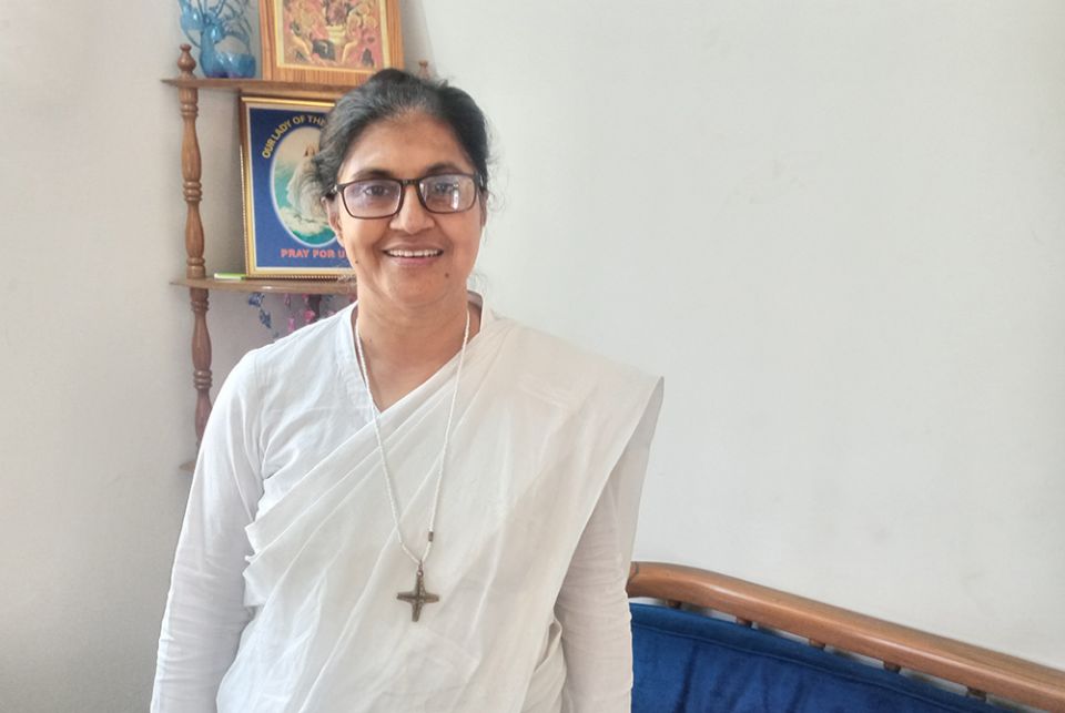 Sr. Reba Veronica D'Costa at the convent of the Congregation of Our Lady of the Missions in Dhaka, Bangladesh. She is one of four writers creating a book on interfaith harmony. (GSR photo/Sumon Corraya)