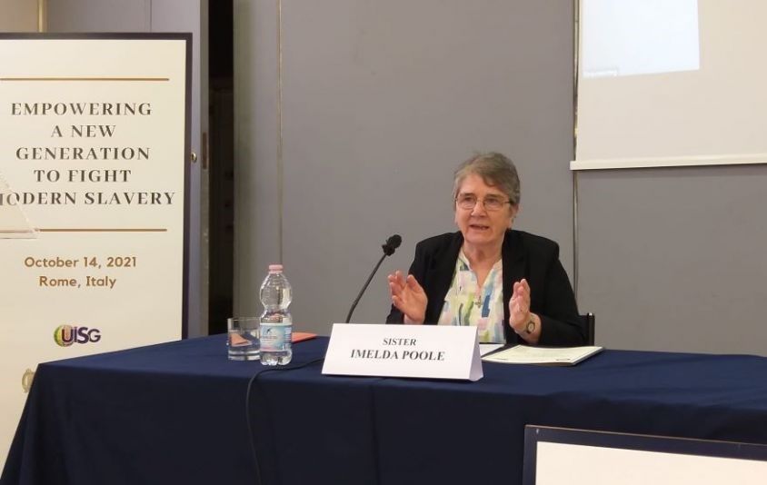 Loreto Sr. Imelda Poole speaks Oct. 14 at a panel discussion about empowering young people to help fight modern slavery. (Courtesy of U.S. Embassy to the Holy See)