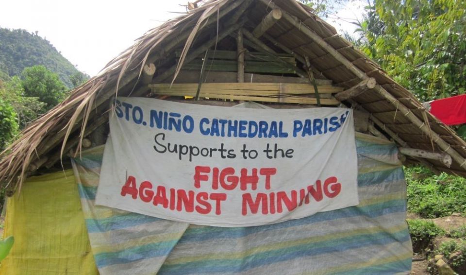 A banner protests fuel drilling in Zamboanga province in the Philippines in 2013. (Courtesy of Anne Carbon)