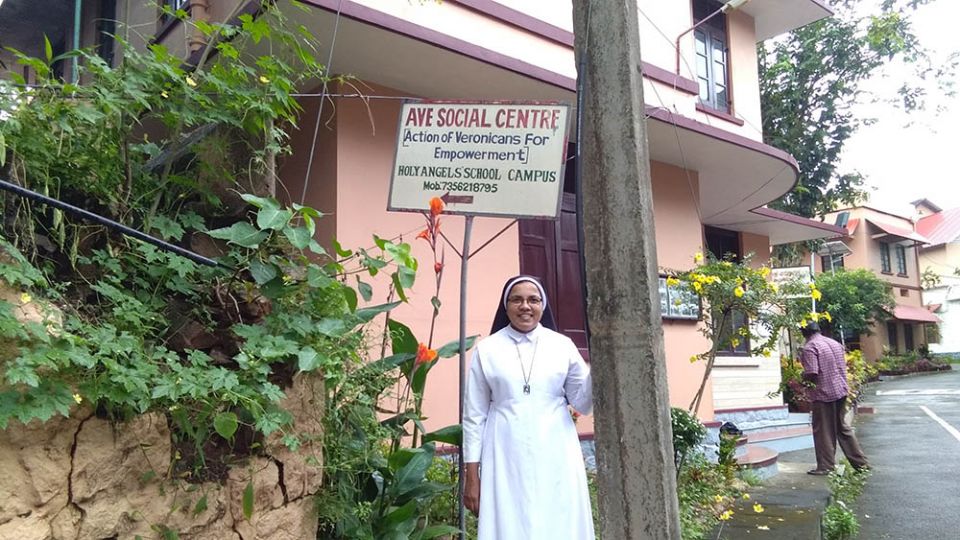 Sr. Sunitha Ruby, a member of the Congregation of Carmelite Religious, stands in front of the AVE Social Service Centre she started at her convent premises in Thiruvananthapuram, Kerala, India. (Lissy Maruthanakuzhy)