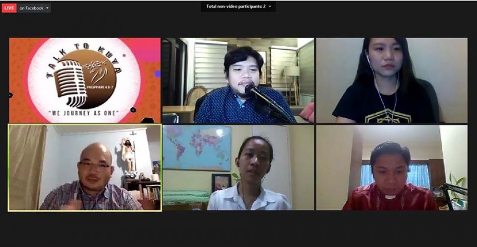 Sr. Jennibeth Sabay (bottom row, center) participates in in a Zoom episode of a Singles for Christ talk show program. (Provided photo)