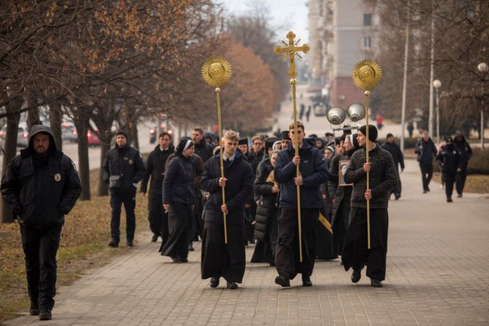 The pilgrimage of Ukrainian religious to Zaporizhia, Ukraine, on Feb. 22 (Courtesy of the Information Department of Ukrainian Greek Catholic Church/Oleksandr Savransky)