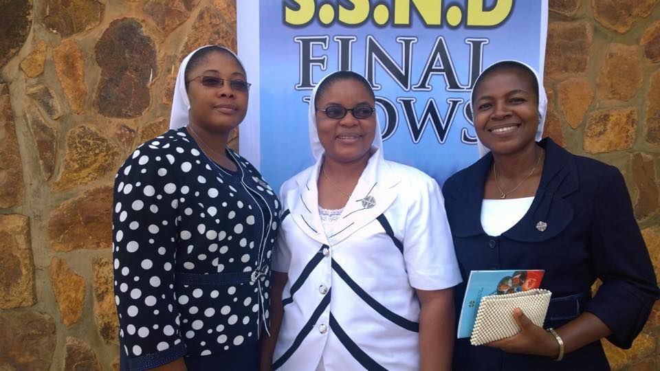 Sr. Comfort Nguvan Anum, Sr. Janet Odey and Sr. Stella Nkechi Anyanwu at their profession of vows with the School Sisters of Notre Dame on April 25, 2015, at the Cathedral of St. John the Baptist in Gboko, Benue State, Nigeria. Each was 38 at the time. (C