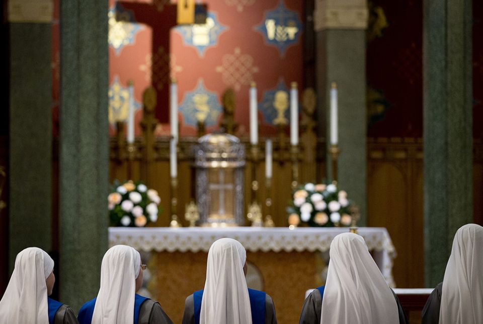 Novices of the Servants of the Lord and the Virgin of Matara are seen at Holy Comforter-St. Cyprian Catholic Church Nov. 1, 2017, in Washington prior to the start of their profession of vows ceremony. The Center for Applied Research in the Apostolate cond Novices of the Servants of the Lord and the Virgin of Matara are seen at Holy Comforter-St. Cyprian Catholic Church Nov. 1, 2017, in Washington prior to the start of their profession of vows ceremony. The Center for Applied Research in the Apostolate cond
