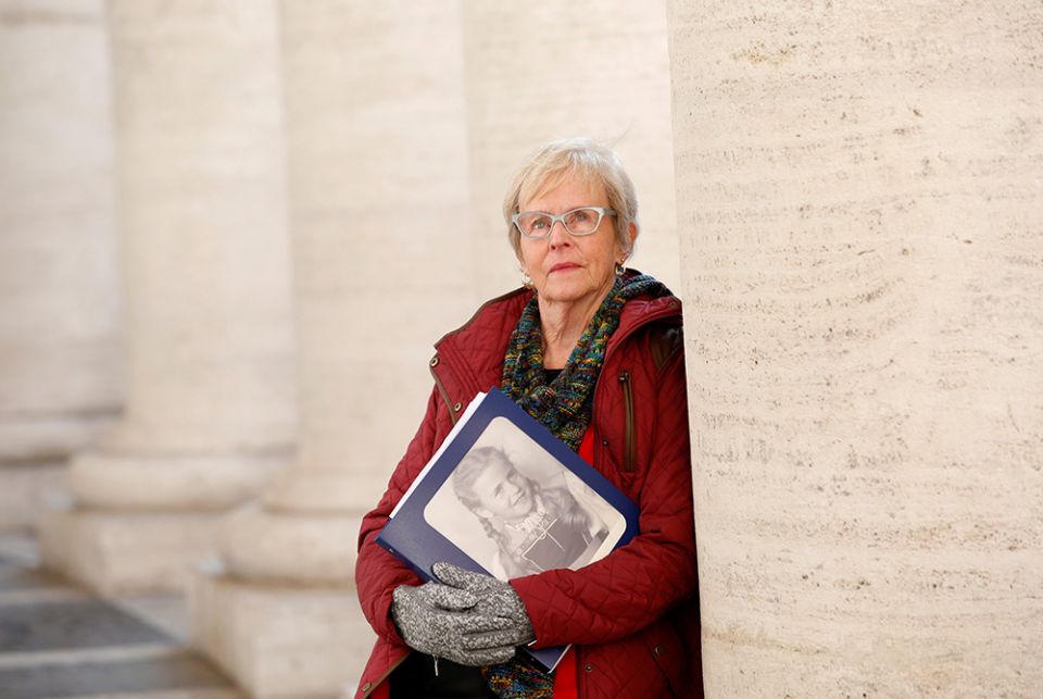 Mary Dispenza, national representative of Survivors Network of those Abused by Priests and head of its nun abuse group, poses in St. Peter's Square Feb. 20, 2019, at the Vatican. Dispenza joined SNAP because she says she was raped by a priest when she was