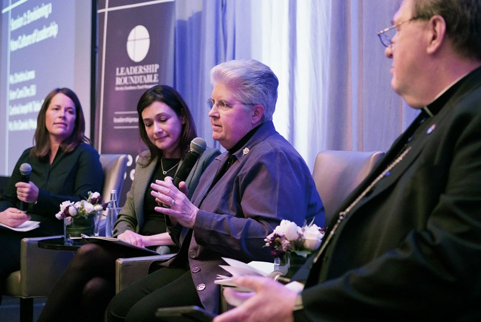 Sr Carol Zinn, a Sister of St. Joseph, executive director for the Leadership Conference of Women Religious, speaks during the Catholic Leadership Roundtable Feb. 28, 2020, in Washington. The event was organized to respond to the clergy sexual abuse crisis