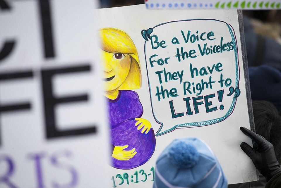 An anti-abortion sign during the January 2019 March for Life rally in Washington (CNS/Tyler Orsburn)