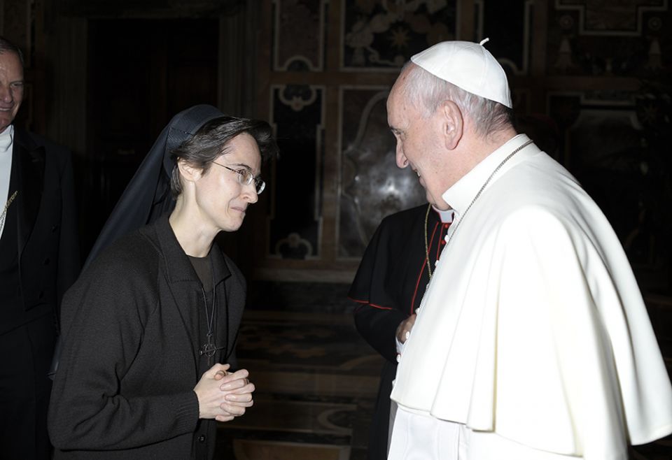 Pope Francis greets Sr. Raffaella Petrini, an Italian member of the U.S.-based Franciscan Sisters of the Eucharist, at the Vatican on Dec. 3, 2015. (CNS/Vatican Media) Pope Francis greets Sr. Raffaella Petrini, an Italian member of the U.S.-based Franciscan Sisters of the Eucharist, at the Vatican on Dec. 3, 2015. (CNS/Vatican Media)