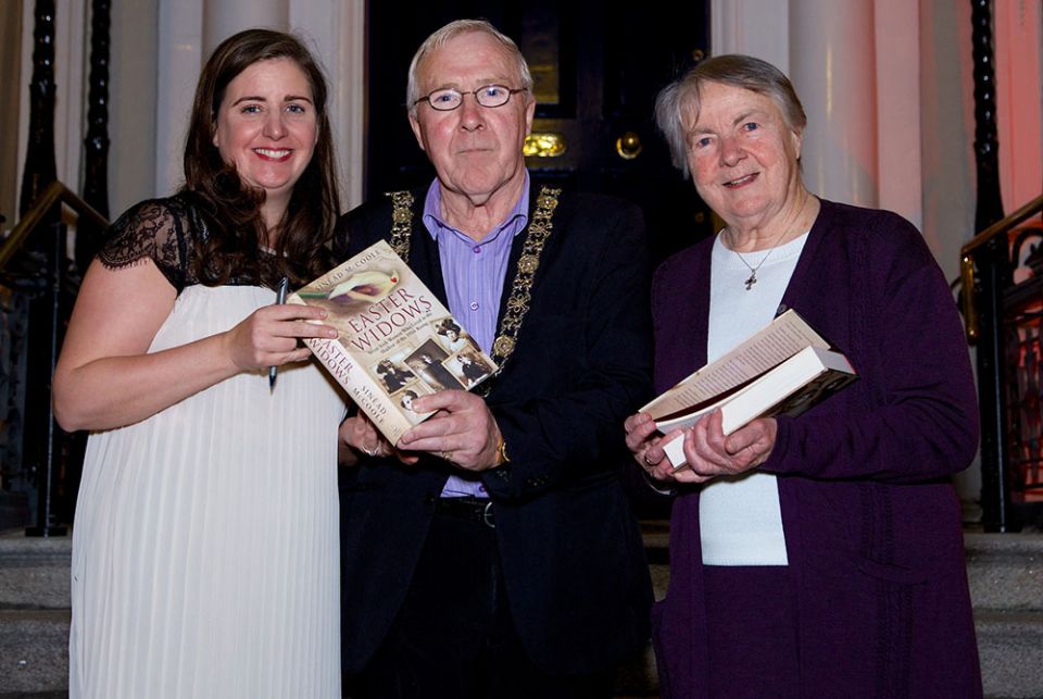 Sr. Margaret MacCurtain, right, is pictured with Sinéad McCoole (far left), historian and writer, and Lord Mayor of Dublin Christy Burke at the Mansion House, Dublin, in 2014 for the launch of McCoole's book "Easter Widows." (Lensman Photography/Sinéad Mc Sr. Margaret MacCurtain, right, is pictured with Sinéad McCoole (far left), historian and writer, and Lord Mayor of Dublin Christy Burke at the Mansion House, Dublin, in 2014 for the launch of McCoole's book "Easter Widows." (Lensman Photography/Sinéad Mc