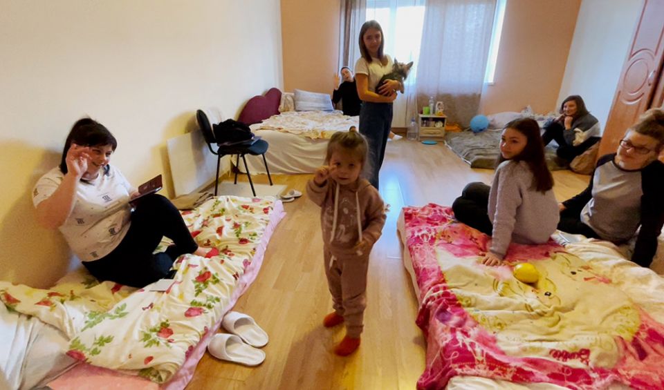 One of the dormitories where mothers and children are accommodated at the Sisters of St. Joseph of Saint-Marc convent in Mukachevo in western Ukraine. Some have brought their pets, too. (Courtesy of Ligi Payyappilly)