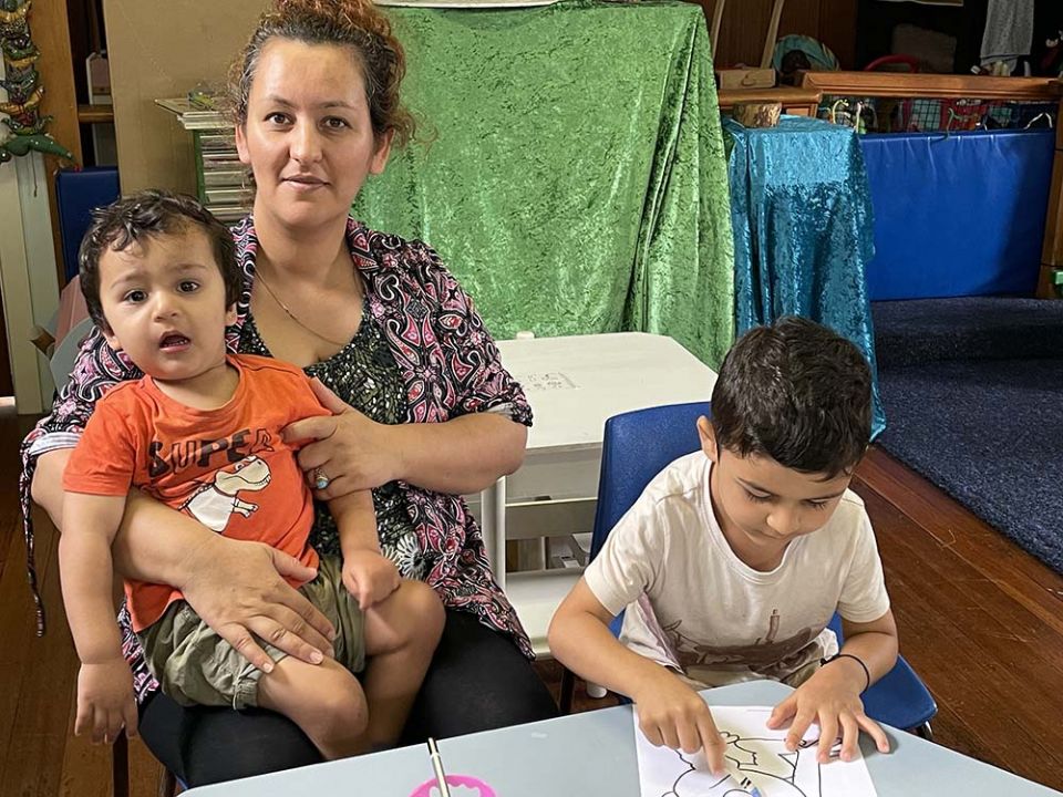 Zuhal, an Afghan refugee, with sons Sabhan (left) and C.J., takes advantage of the programs at Zara's House in Newcastle, New South Wales, Australia. (Tracey Edstein)