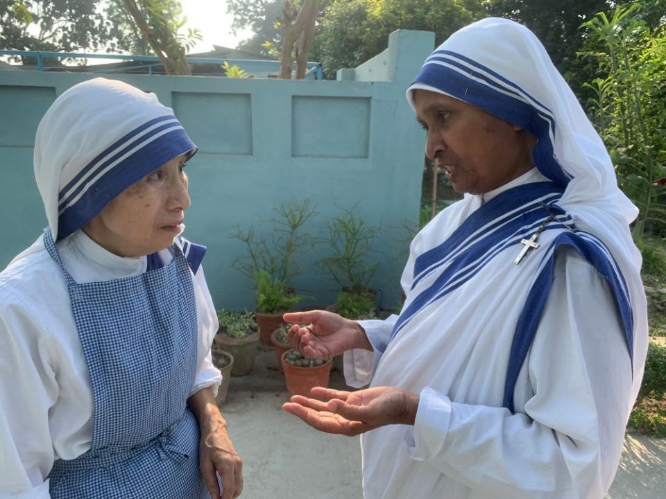 Sister Mary Joseph, right, newly elected superior general of the Missionaries of Charity, with Sr. Mary Christie, a Japanese sister who was elected the assistant superior general (Francis Sunil Rosario)