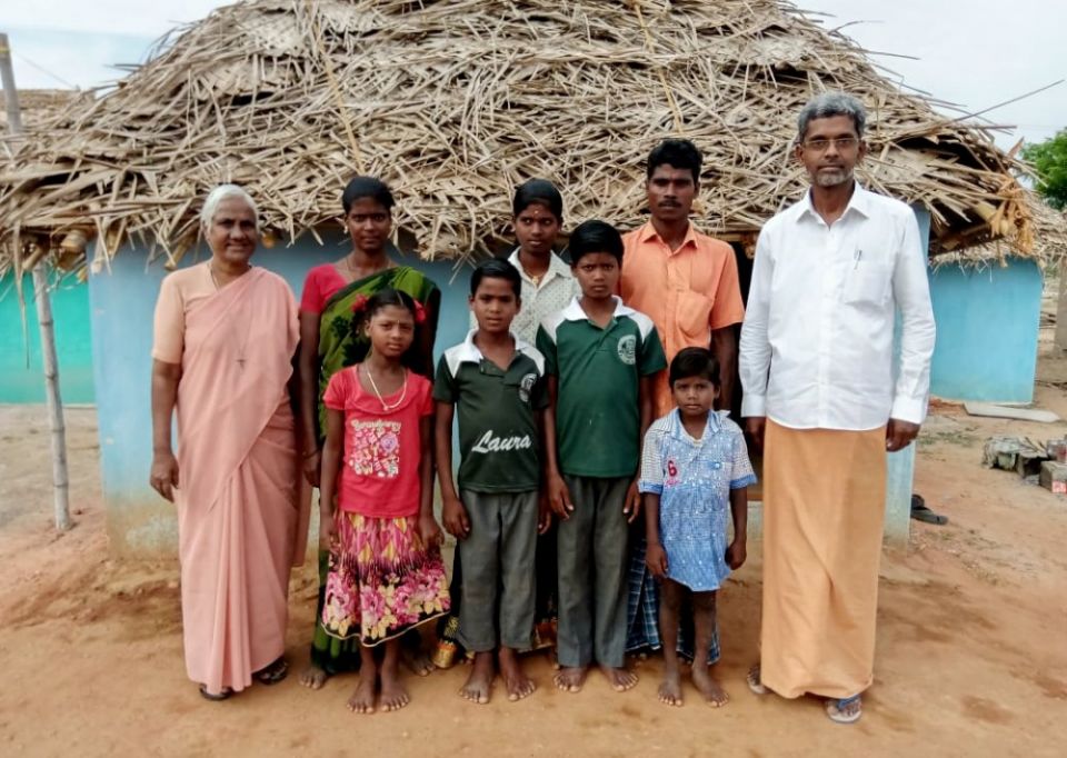 A Thurumbar family in Tamil Nadu benefits from the work of their longtime advocate, Sr. Anthonysami Alphonsa, at left (Provided photo)