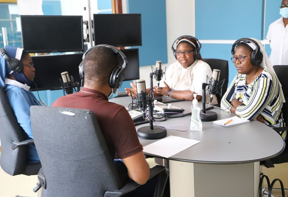 Sisters discuss human trafficking as they broadcast from Radio Maria Yatsani Voice 99.3 FM in Lusaka, Zambia. (Sr. Eucharia Madueke) Sisters discuss human trafficking as they broadcast from Radio Maria Yatsani Voice 99.3 FM in Lusaka, Zambia. (Sr. Eucharia Madueke)