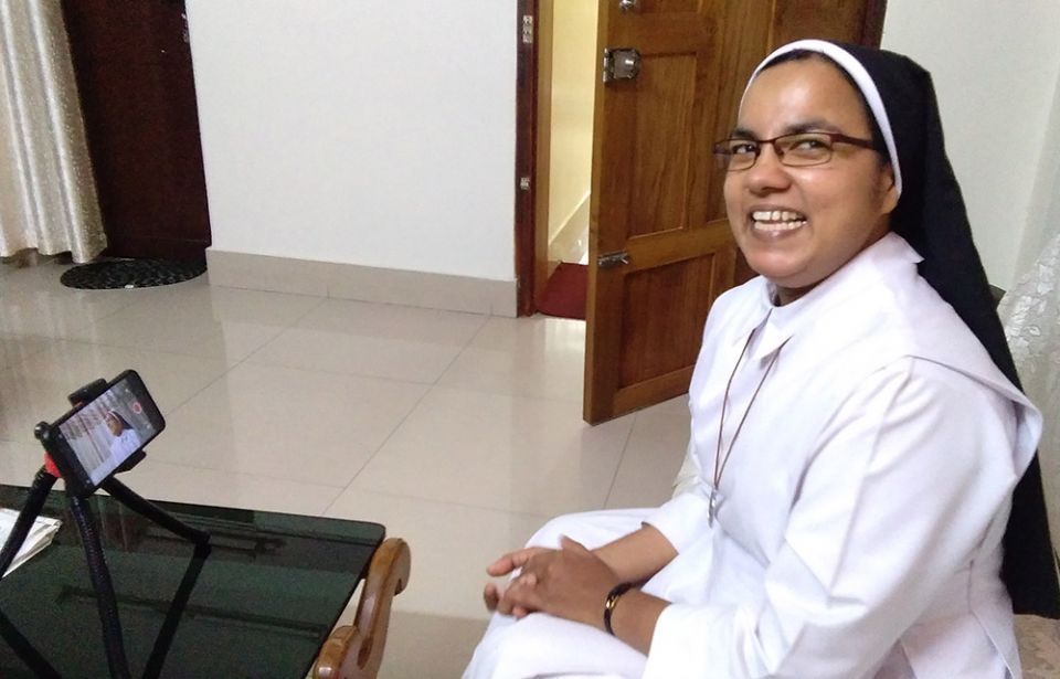 Sr. Sunitha Ruby records a motivational video at the Congregation of Carmelite Religious convent at Thiruvananthapuram, Kerala. (Lissy Maruthanakuzhy)