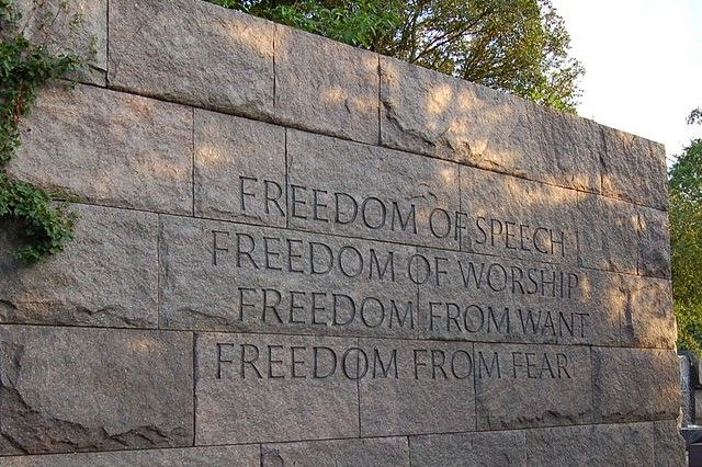 An engraving of the Four Freedoms at the Franklin Delano Roosevelt Memorial in Washington, D.C. (Creative Commons Attribution-Share Alike 3.0/Michael Kranewitter)