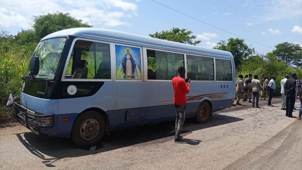 The bus that was carrying seven sisters and five men from the Torit Diocese to the Juba Archdiocese in South Sudan on Aug. 16, 2021 (Courtesy of Christine John Amaa)