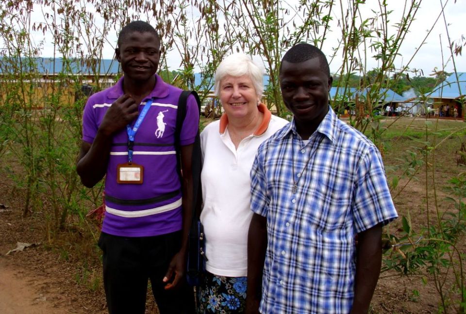Loreto Sr. Patricia Murray with two staff members of the Solidarity Teacher Training College in Yambio, South Sudan, during a 2013 visit to Solidarity with South Sudan projects. (Courtesy of Friends in Solidarity)