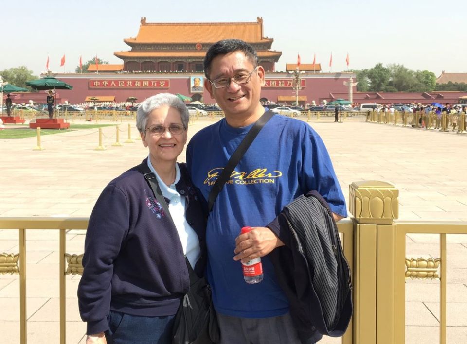 Sylvania Franciscan Sr. Nancy Linenkugel in Tiananmen Square, Beijing, China, with Lin Guo in May 2018 (Courtesy of Nancy Linenkugel)