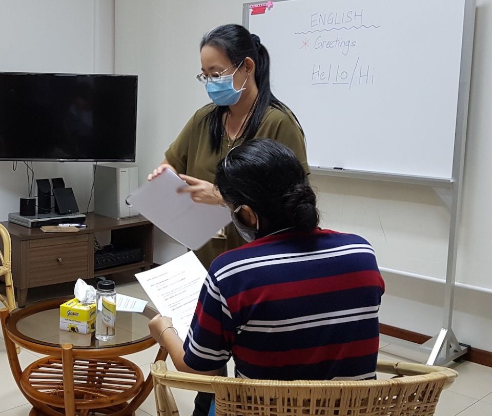 English class at the Good Shepherd Centre in Singapore during COVID-19 lockdown (Provided photo)