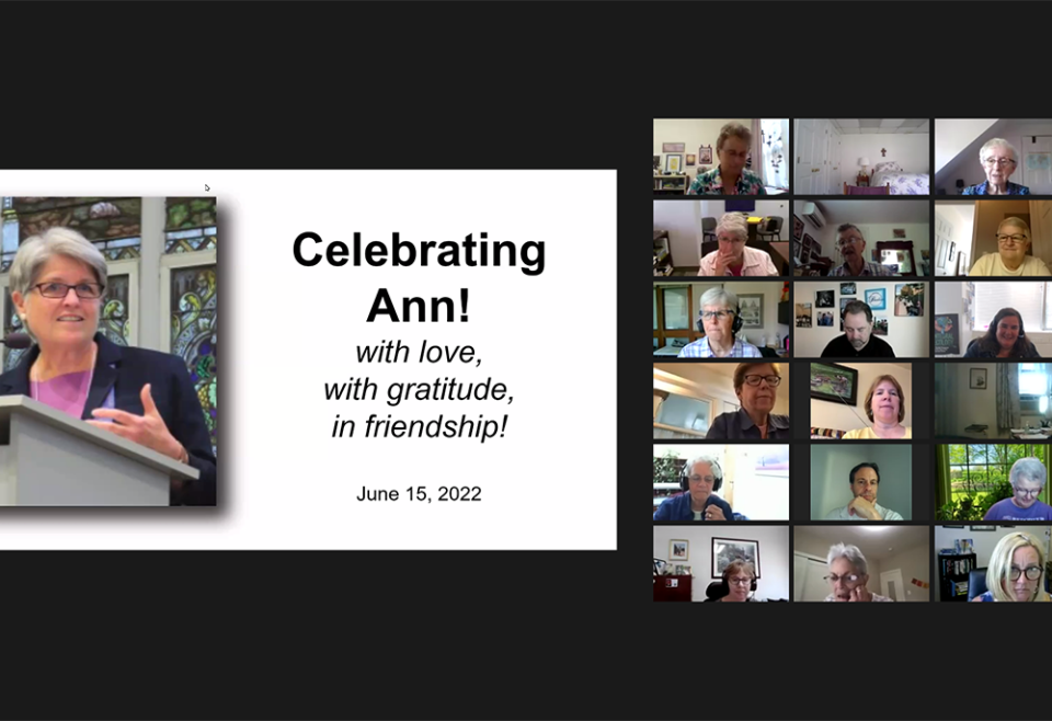 A celebration and farewell for Sr. Ann Scholz was held June 15 by the Justice, Peace and Integrity of Creation promotors of women religious congregations. (GSR Screenshot/Gail DeGeorge)
