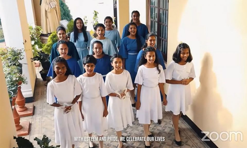 A choir of young women in Good Shepherd ministries in Sri Lanka open the July 30 webinar on the rights of girls in Asia and the Pacific. (GSR screenshot)