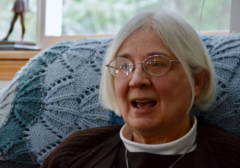 Sr. Leslie Lund speaks Jan. 30 about the founding of the Carmelite Sisters of Mary in Newport, Washington. Founders Lund and Sr. Nancy Casale are the only remaining members of the order. (GSR photo / Dan Stockman)
