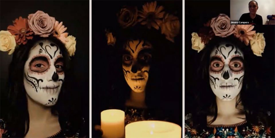 Lovely young people were transformed by makeup into eerie Catrinas, the personified figures of Dia de los Muertos. (Screenshot by Martha A. Kirk) Lovely young people were transformed by makeup into eerie Catrinas, the personified figures of Dia de los Muertos. (Screenshot by Martha A. Kirk)