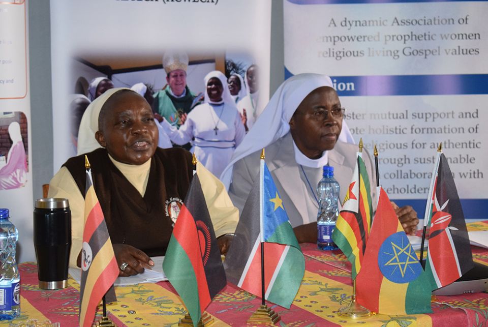 Cecilia Njeri and Hellen Bandiho, ACWECA 2021 Sr. Cecilia Njeri, left, president of the Association of Consecrated Women of East and Central Africa (ACWECA), and Sr. Hellen Bandiho, secretary of ACWECA, during the Aug. 23-26 ACWECA assembly (Courtesy of ACWECA)