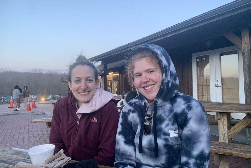 My best friends, Amy Sheldon and Veronica Wood, at Rich's Farm in Oxford, Connecticut. It was cold, as the sun was going down, but we endured it for the really good ice cream. (Celina Kim Chapman)