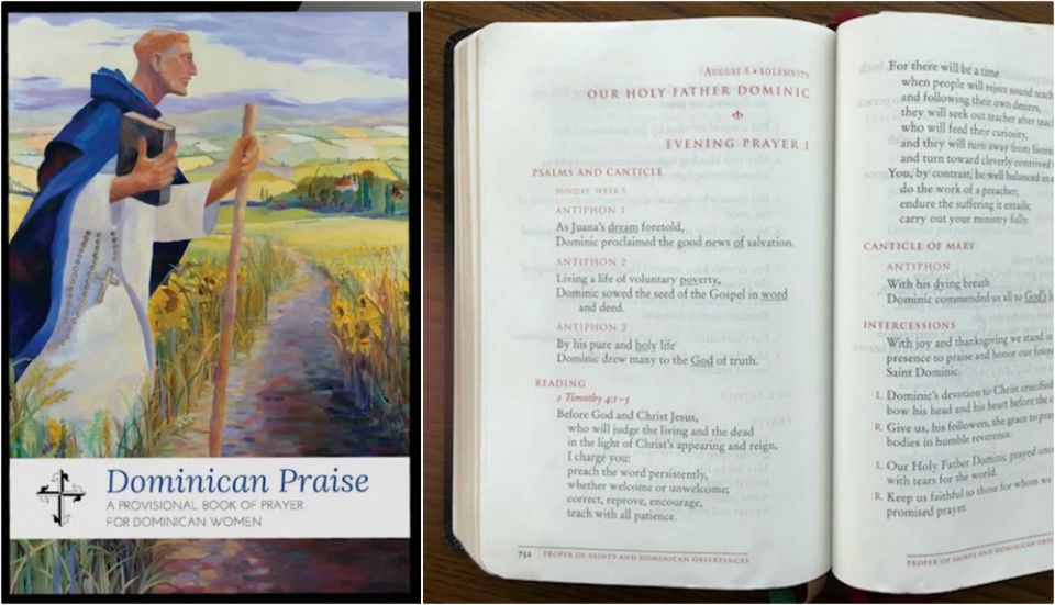 Left: The Kindle version of "Dominican Praise: A Provisional Book of Prayer for Dominican Women." Right: Special text for the feast of St. Dominic is featured in "Dominican Praise." (Provided photo)