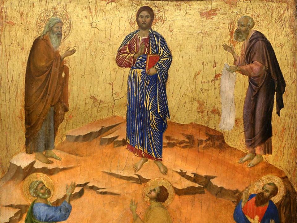 "The Transfiguration" (1311, detail), from the Maestà of Duccio di Buoninsegna (Wikimedia Commons/Sailko) "The Transfiguration" (1311, detail), from the Maestà of Duccio di Buoninsegna (Wikimedia Commons/Sailko)