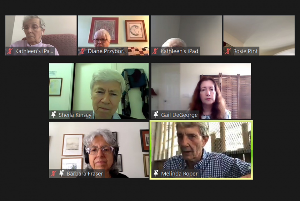 A screenshot of an April 13 Global Sisters Report "Witness and Grace" webinar that featured Srs. Sheila Kinsey and Melinda Roper who discussed their respective parts in the Sowing Hope for the Planet campaign and a Maryknoll ministry in Panama called the 