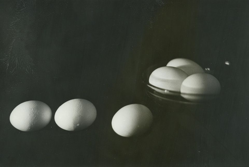 Six eggs and a glass bowl, resting on top of a piece of the religious habit that the author once wore. (Provided photo)
