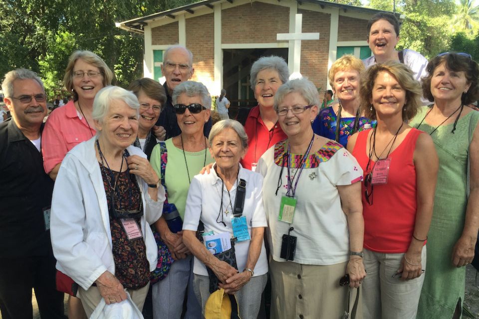 The Boston group poses together in El Salvador on their Share Foundation trip in 2015 for the 35th anniversary of the brutal murder of Maryknoll Srs. Maura Clarke and Ita Ford, Ursuline Sr. Dorothy Kazel and lay missioner Jean Donovan. (Provided photo)