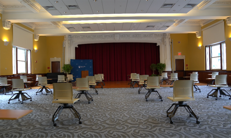 Emmanuel College's auditorium will be one of the unconventional spaces the college uses for classes when 60% of its students return to campus next semester. (Courtesy of Emmanuel College) Emmanuel College's auditorium will be one of the unconventional spaces the college uses for classes when 60% of its students return to campus next semester. (Courtesy of Emmanuel College)