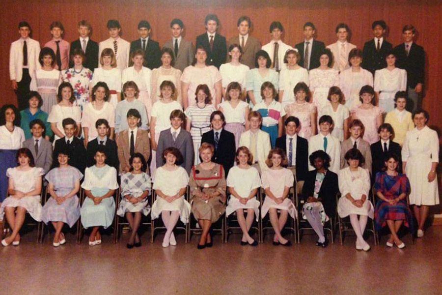 Susan Rose Francois, the second row from the top, sixth from the left, is pictured in the class of 1986's eighth grade photo at St Pius X Catholic Elementary, in Bowie, Maryland. (Provided photo) Susan Rose Francois, the second row from the top, sixth from the left, is pictured in the class of 1986's eighth grade photo at St Pius X Catholic Elementary, in Bowie, Maryland. (Provided photo)