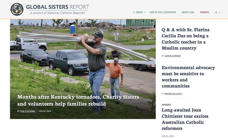 A screenshot of the Global Sisters Report homepage on June 17, 2022 (GSR screenshot)