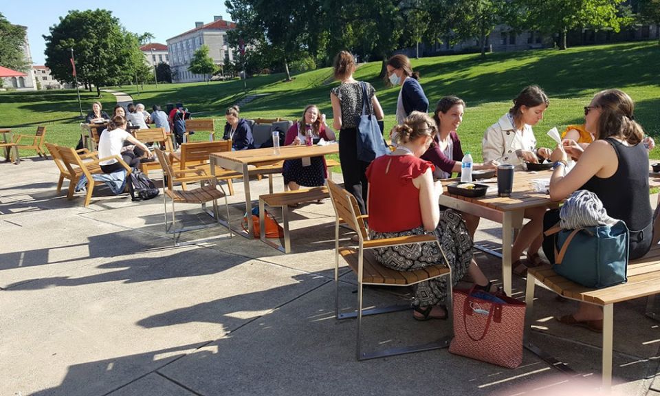 Attendees of the Given Catholic Young Women's Leadership Forum, held June 9-13 at Catholic University of America, took precautions against COVID-19, including practicing social distancing, eating meals outside when possible and wearing masks inside. (GSR 