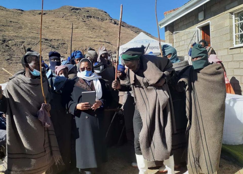 Herd boys sing for Sr. Anna Lereko at their school on the mountain of Mokhotlong, a city in the northeastern part of Lesotho, where boys take animals in search of dwindling pasture. (Courtesy of the Sisters of St. Joseph of St.-Hyacinthe)