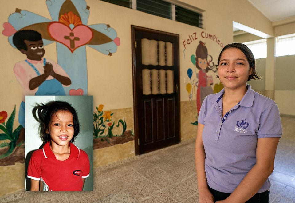 Kenia Donaire — seen in the inset at age 6 — came to the Casa Corazón de la Misericordia orphanage as an HIV-positive infant. Now 23, she has entered the novitiate to become a Sister of Mercy. (Gregg Brekke; Casa Corazón de la Misericordia)