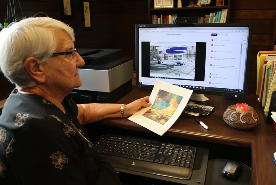 Sr. Mary Norbert Long 2020 Sr. Mary Norbert Long of the Sisters of Charity of Seton Hill in Greensburg, Pennsylvania, participates remotely in the Leadership Conference of Women Religious' 2020 virtual assembly, which is featured on her computer screen. (Courtesy of LCWR)