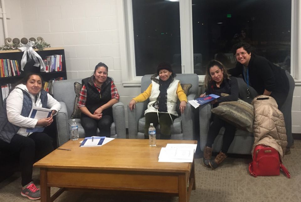 Holy Cross Sr. Verónica Fajardo, far right, leads a support group in 2019 in Salt Lake City in collaboration with Holy Cross Ministries and Peace House, a local domestic violence shelter. Now, Fajardo runs support groups via Zoom. (Courtesy of Verónica Fa