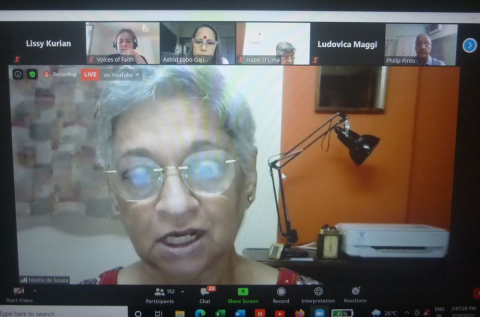 Sr. Noella de Souza of the Missionaries of Christ Jesus, a member of the survey team for a study on the status of women religious in India, addresses a July 10 international webinar. (Lissy Maruthanakuzhy)