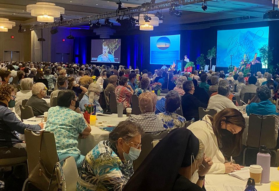 Sr. Jane Herb of the Sisters, Servants of the Immaculate Heart of Mary gives the presidential address Aug. 10 to the 2022 assembly of the Leadership Conference of Women Religious, held Aug. 9-12 in St. Louis. (GSR photo/Soli Salgado)