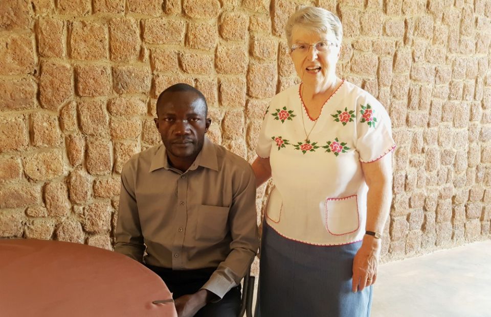 Simon S. Simon, a 2019 graduate of the Catholic Health Training Institute in Wau, South Sudan, with Sr. Joan Mumaw of the Sisters, Servants of the Immaculate Heart of Mary (Courtesy of Solidarity with South Sudan)