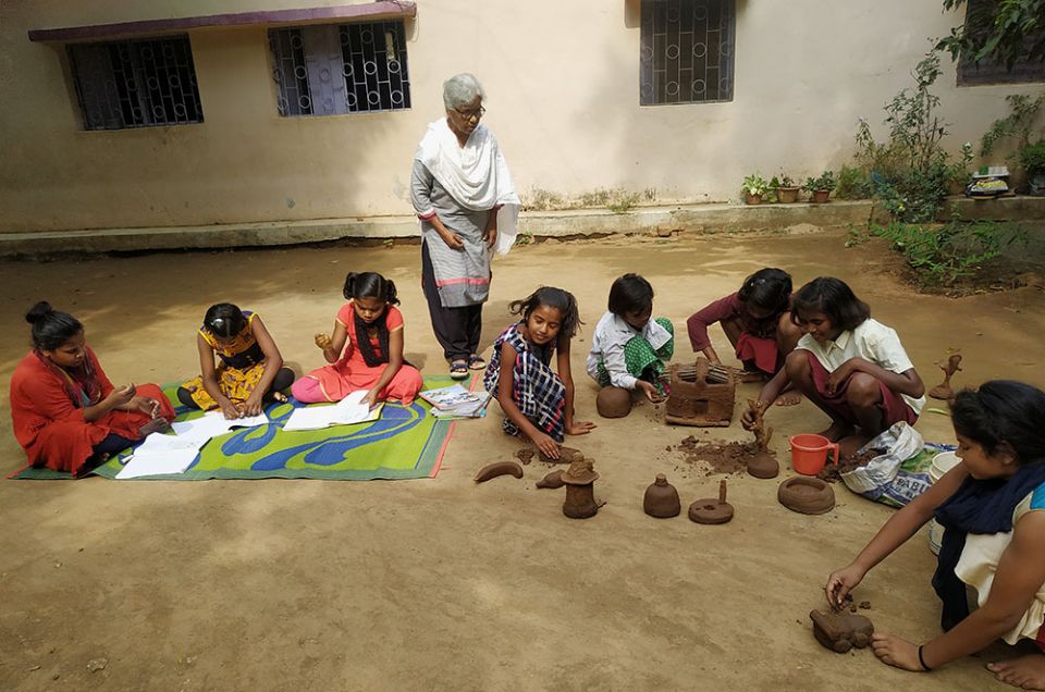 Sr. Joel Urumpil, a member of the Sisters of Charity of Nazareth and a former student of Jesuit tribal activist Fr. Stan Swamy, works with tribal children at Chatra in the Jharkhand state of eastern India. (Courtesy of Joel Urumpil)