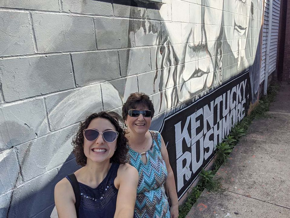 Julia Gerwe, left, and her mother, Judy, make a stop at the "Kentucky Rushmore" mural in Louisville, on their way to visit Nazareth, Kentucky, for the first time in summer 2020 as Julia considered volunteering with the Sisters of Charity of Nazareth