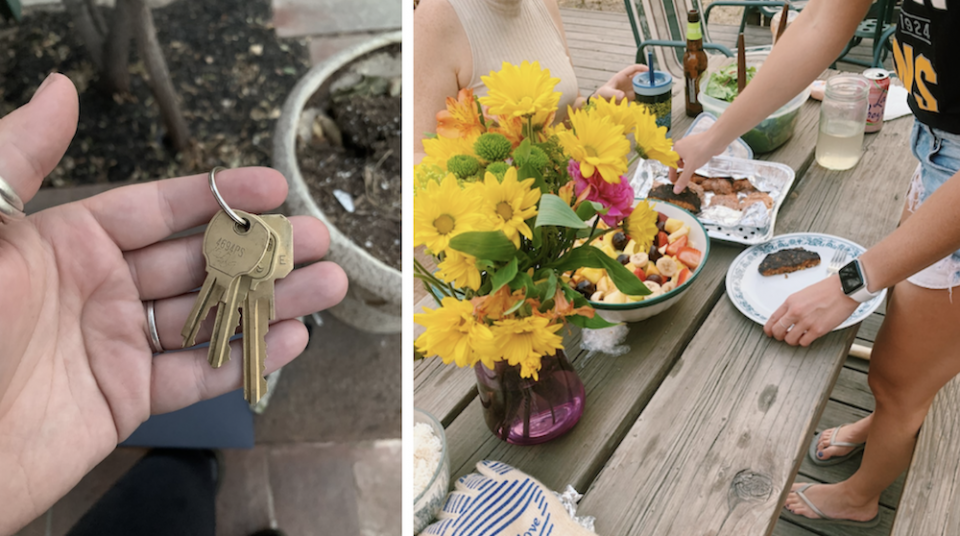 Left: The keys to my newest home; Right: Mealtime at the Denver Loretto Volunteer House, which was my home from August to mid-November. Meal times were some of the homiest times. (Ali Alderman)