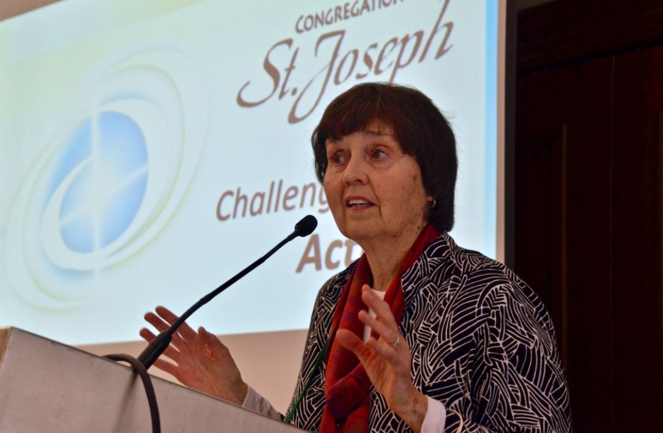 Sr. Nancy Conway speaks Nov. 2, 2017, to the Resource Center for Religious Institutes' annual conference in St. Louis, Missouri, about the process of merging seven congregations of St. Joseph Sisters into a new community, the Congregation of St. Joseph. (